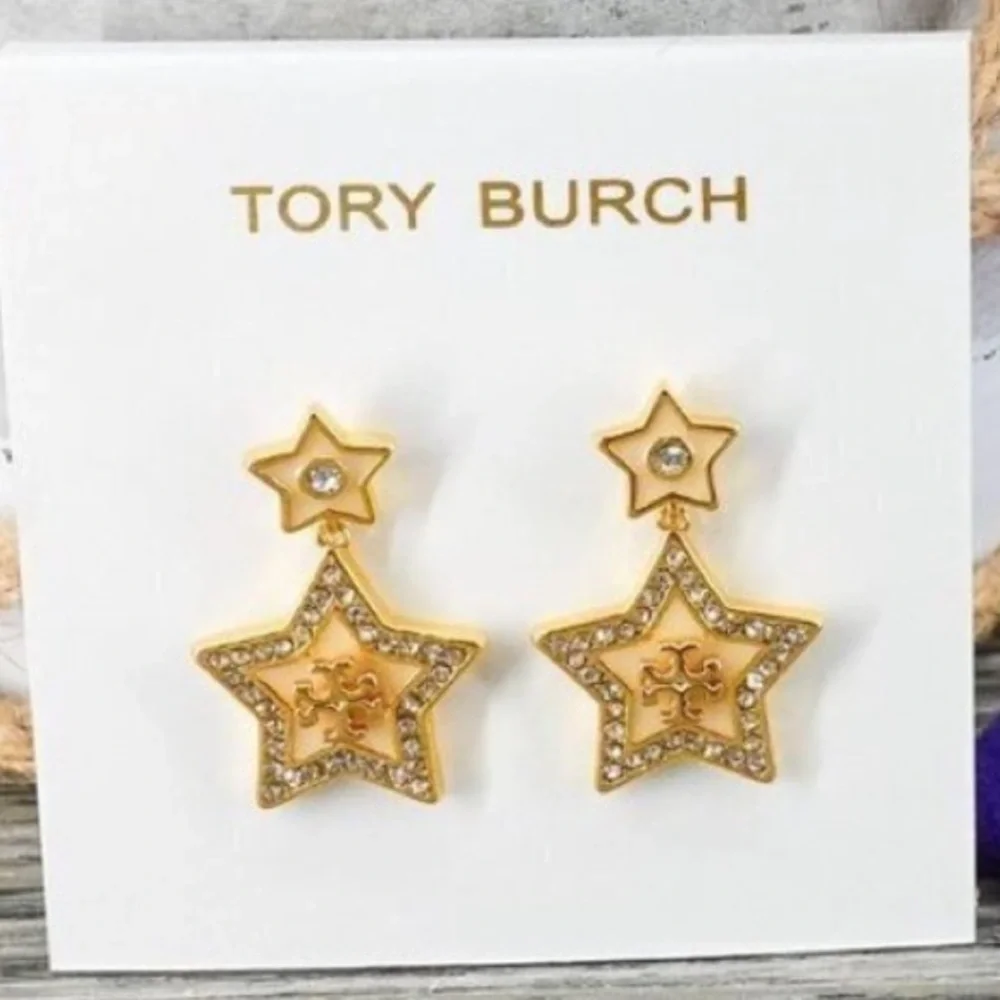 Tory Burch Women's Falling Star Drop Earrings in Tory Gold White OS